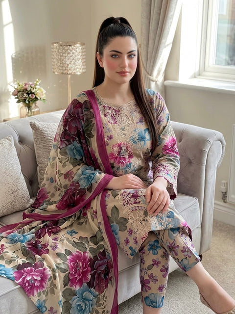 💕 ONLY 2650/-PKR CHIKANKARI LAWN 3PC Dress 💕