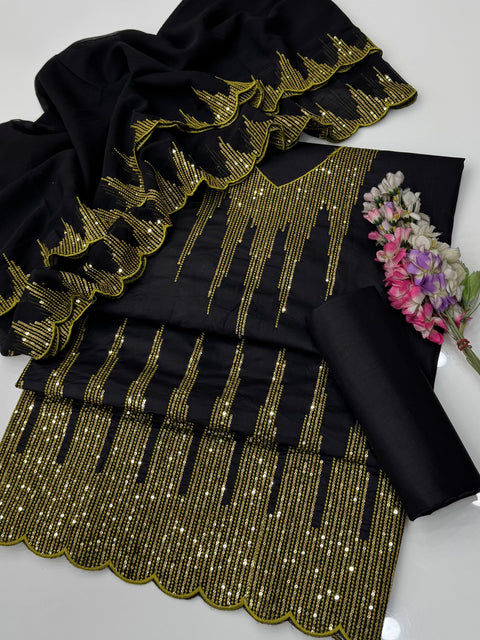 💕 Fancy Sequence Embroidery 🧵 Cotton Lawn 3 PC Dress 👗