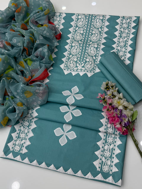 💕 Beautiful Handmade Applique Ralli Work 🪡 With Pakka Tanka Lawn 3 Pc Dress 👗