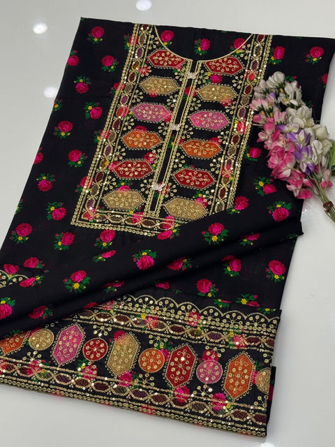 🔥 Winter’s Beautiful Embroidered Galla Daman Digital Printed 2 PC Dress