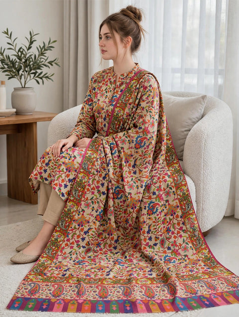🔥KALAMKARI PASHMINA 3PC 🔥