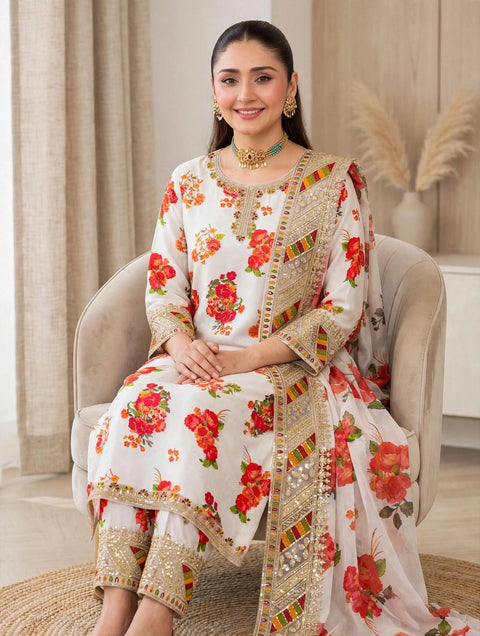 💕 #ETHNIC Beautiful Fancy Embroidered Shamooz Silk 3 PC