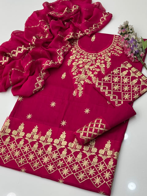 💕 Branded Luxury Pure Lawn With Embroidered Patches 3 Pc 👗