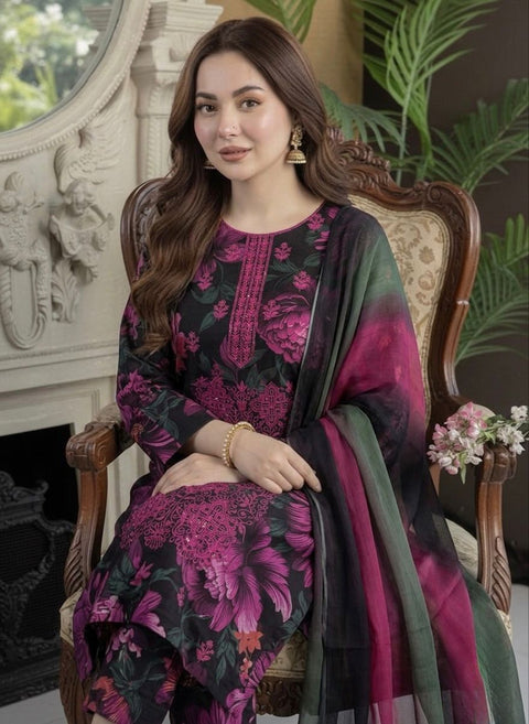 🔥 Beautiful Boutique Style Chikankari Embroidery 🧵 Digital Printed Pure Lawn 3 PC Dress 👗