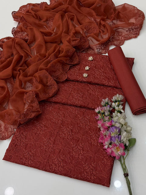 🔥 Shiffle Chikankari Jaal Lawn Shirt & Trouser With Chiffion Cut Work 3 Pc 👗