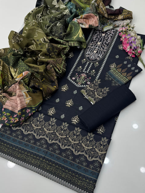 💕Mausummery Brand Digital Printed Soft Khaddar 3 Pc Dress