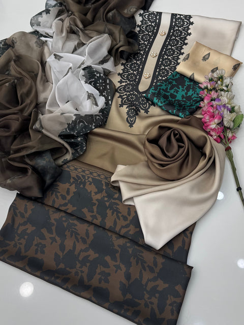 🔥 Branded Trending Printed Shamooz Silk 3 PC Dress 👗