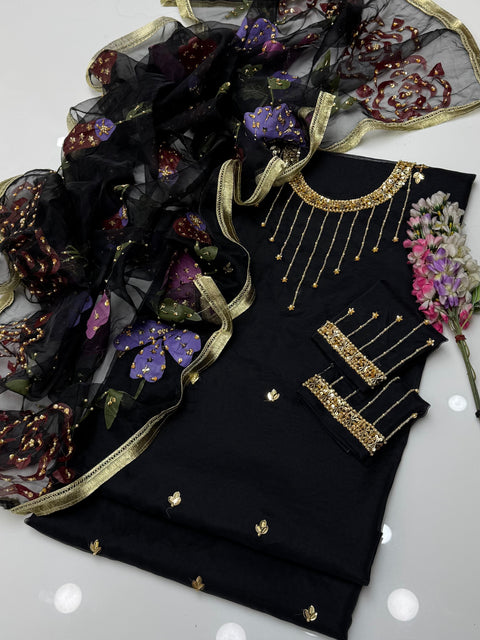 🔥 #Fancy Handwork Painted 🎨 Oragnza Shirt & Duppata 2 Pc 🔥