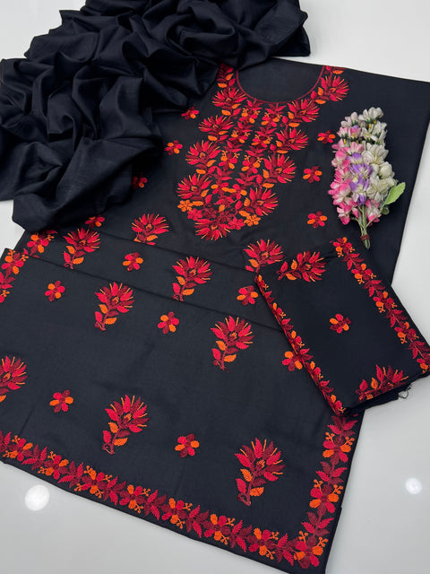 🔥 Beautiful Multi Parsi Tanka Handmade Style Embroidery 🧵 Dhanak 3 Pc Dress 👗