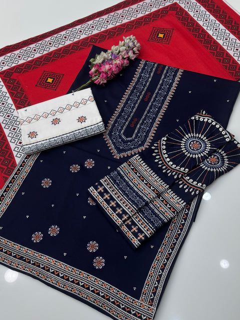 Branded Hit Codes Beautiful Boutique Style Embroidered Soft Dhanak 3 PC Dress 👗