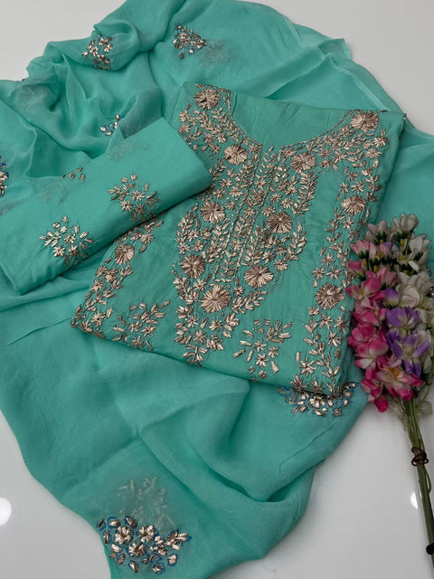 💕 Handmade Traditional Goota Kinari Work Embroidery 🧵 Pure Lawn 3 Pc Dress 👗