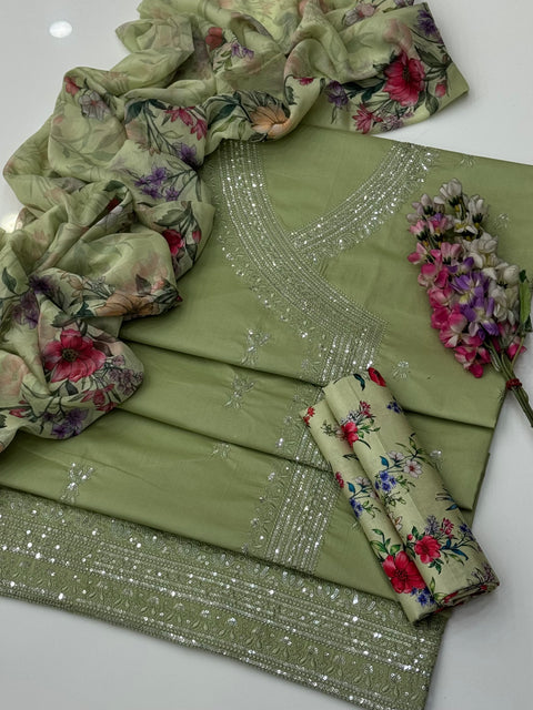 Eid’s Fancy Angrakha Style Sequence Embroidery 🧵 Lawn  3 Pc Dress 👗