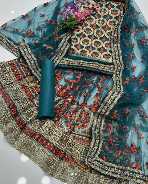 Fancy Emboidered Frock 3 Pc Dress