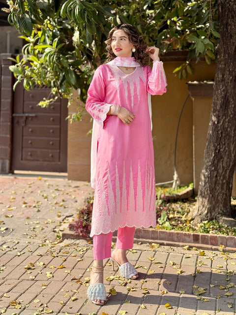 Beautiful And Elegant Fancy Sequence Embroidery 🧵 Viscous Silk 3 PC 👗