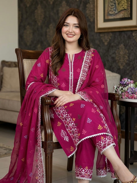 💕 Beautiful Cross Stitch Embroidery 🧵 & Sequence Work Lawn 3 Pc Dress 👗