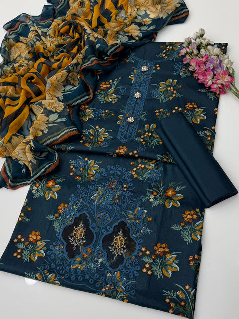 🔥 Beautiful Boutique Style Chikankari Embroidery 🧵 Digital Printed Pure Lawn 3 PC Dress 👗