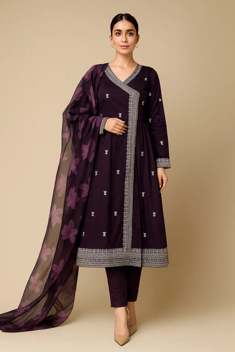 Fancy Angrakha Style Sequence Work Embroidery 🧵 Lawn 3 Pc Dress 👗