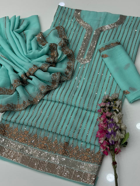 Fancy Sequence & Zaari Tilla Embroidery Soft Chiffion 2 PC Dress 👗