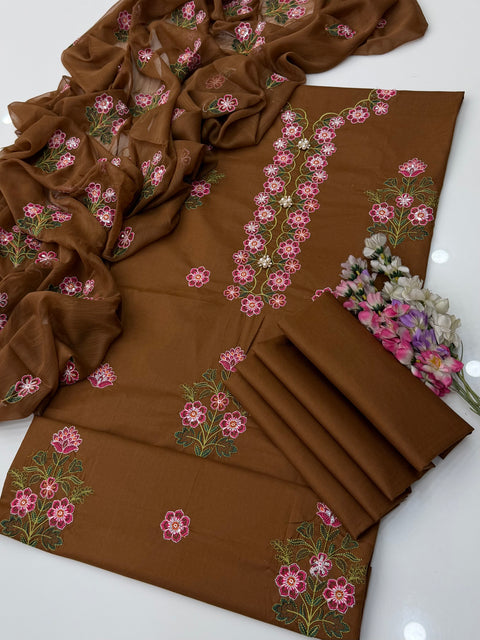 🔥 Elegant Boutique Fancy Cross Stitch Sequence Cotton Lawn 3 PC Suit 👗