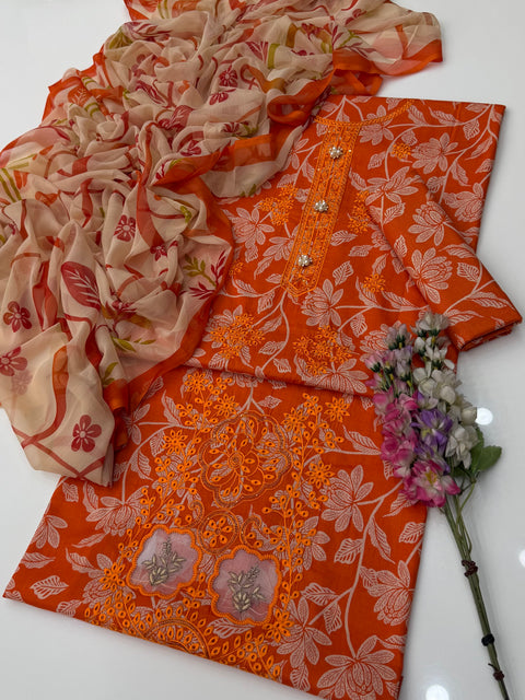 🔥 Beautiful Chikankari Embroidery Digital Printed Lawn 3 PC Dress 👗