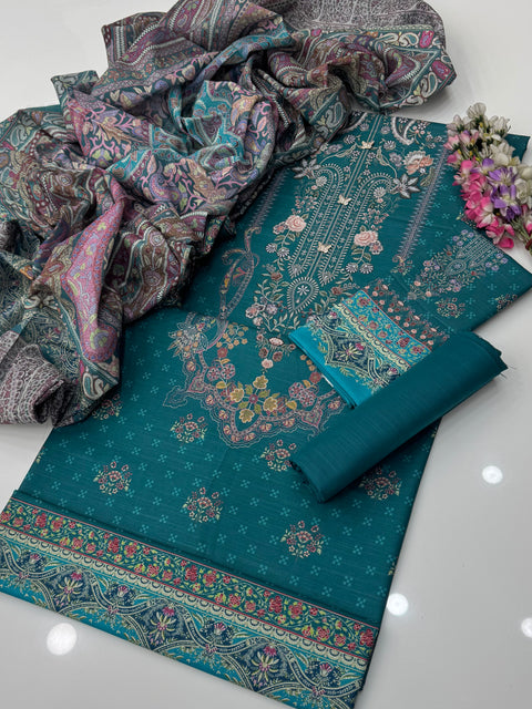 💕Mausummery Brand Digital Printed Soft Khaddar 3 Pc Dress