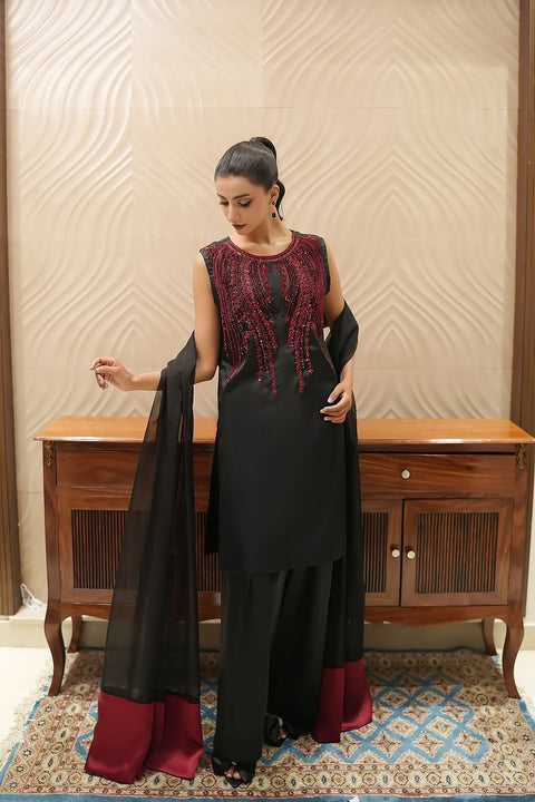 Original FPL Brand Beautiful Handwork Embroidery Rasham Beads Shamooz Silk 3 PC 👗