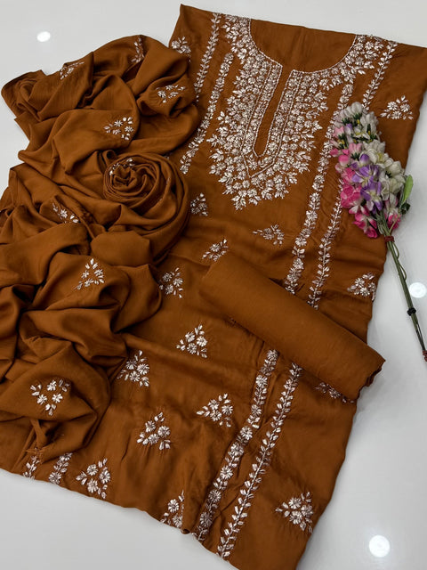 Handmade LCD Goota Kinari Embroidery 🧵 Linen 3 Pc Dress 👗