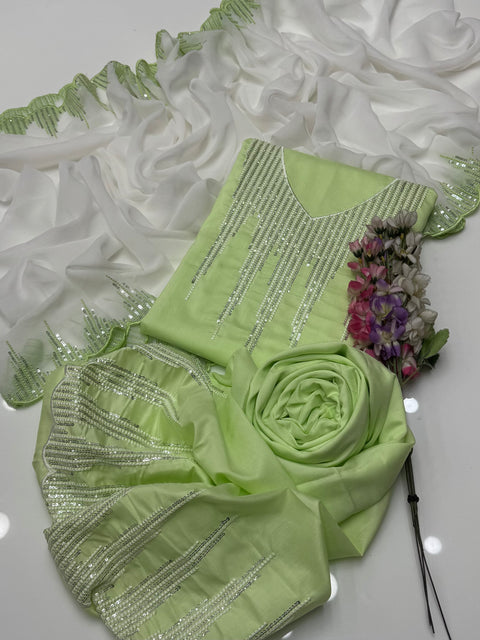 Fancy Sequence Embroidery 🧵 Viscous Silk 3 PC Dress 👗
