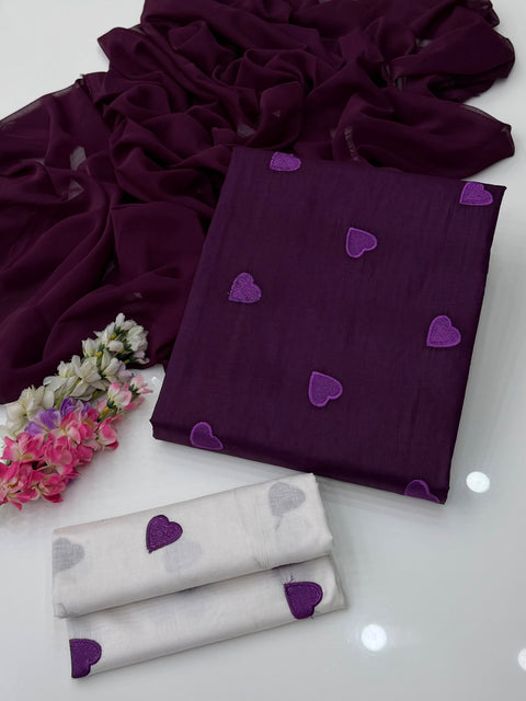 🖤 MOST VIRAL HEART EMBROIDERY 🧵 LAWN 3 PC 🖤