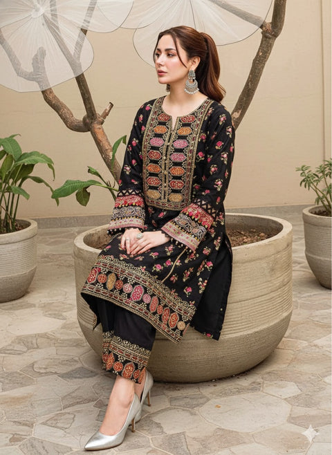 🔥 Winter’s Beautiful Embroidered Galla Daman Digital Printed 2 PC Dress