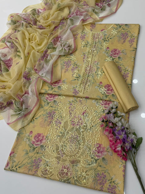🔥 Beautiful Boutique Style Chikankari Embroidery 🧵 Digital Printed Pure Lawn 3 PC Dress 👗