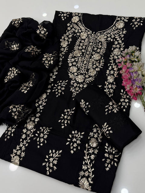 💕 Handmade Traditional Goota Work Embroidery 🧵 Pure Lawn 3 PC Dress 👗