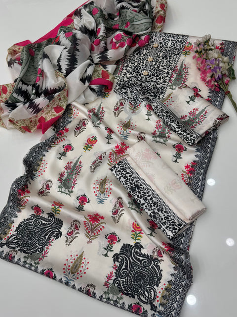💕 Branded Printed Superior Quality Shamooz Silk 3 Pc 👗