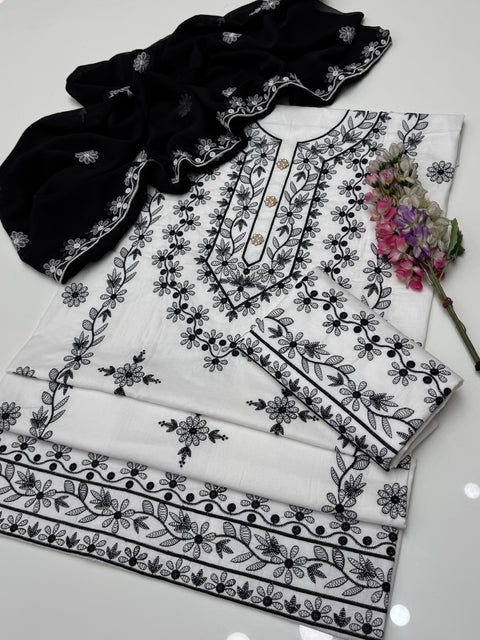 Handmade Style Embroidered 🧵Galla Daman Lawn 3 Pc Dress 👗