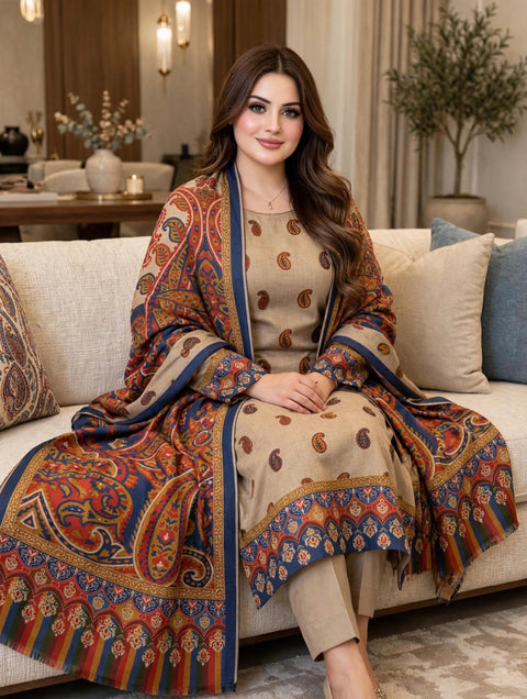 🔥 KALAMKARI PASHMINA 3PC DRESS 🔥
