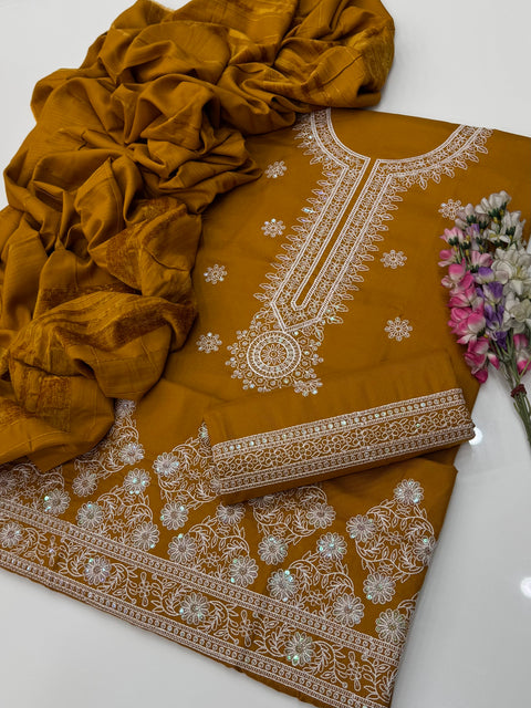 Beautiful Kashmiri Embroidery &  Sequence Work Soft Dhanak 3 PC Dress 👗
