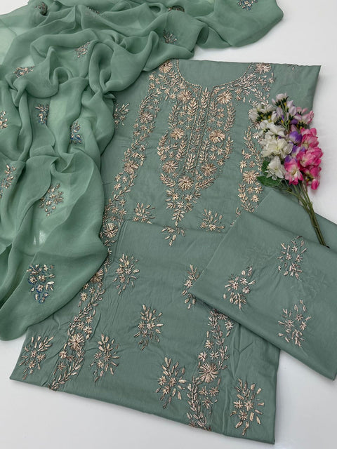 💕 Handmade Traditional Goota Kinari Work Embroidery 🧵 Pure Lawn 3 Pc Dress 👗