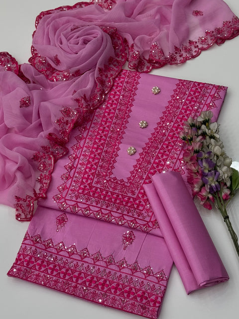 Boutique Fancy Sequence Bareeze Embroidery 🧵 Lawn Shirt 3 PC Dress 👗