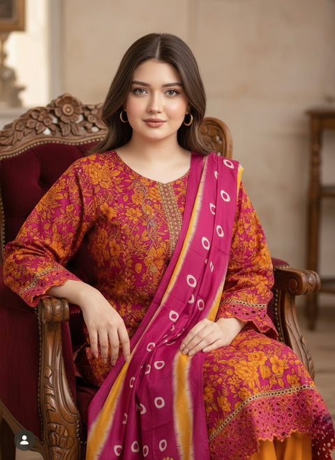 Beautiful Galla Daman Chikankari Embroidery 🧵 Lawn 3 PC Dress 👗