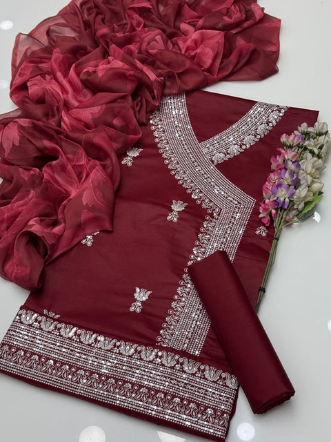 Fancy Angrakha Style Sequence Work Embroidery 🧵 Lawn 3 Pc Dress 👗