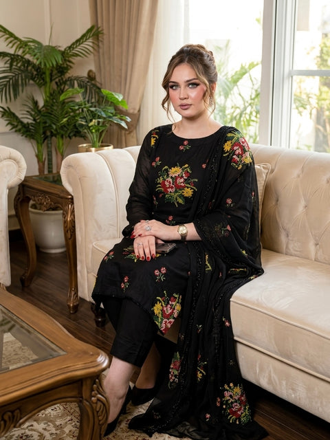 💕 #Handmade Style Cross Stitch Embroidery 🧵 & Sequence Work Lawn 3 Pc Dress 👗