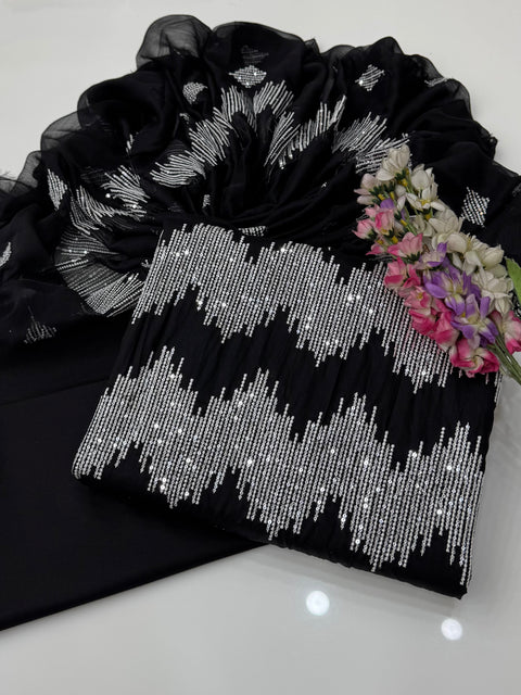Beautiful Fancy Sequence Embroidery 🧵 Pure Lawn 3 PC Dress
