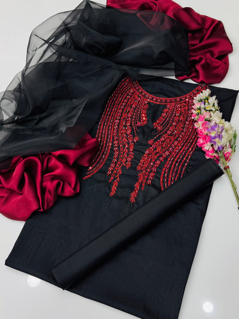 Original FPL Brand Beautiful Handwork Embroidery Rasham Beads Shamooz Silk 3 PC 👗