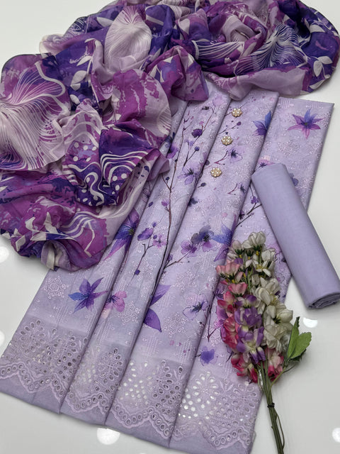 Boring Chikankari Embroidery 🧵 Daman Digital Printed Pure Lawn 3 Pc Dress 👗