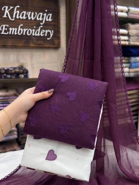 🖤 MOST VIRAL HEART EMBROIDERY 🧵 LAWN 3 PC 🖤