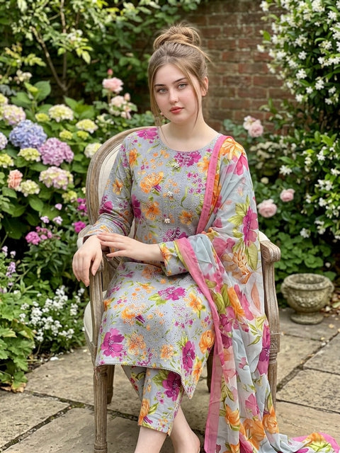 💕 ONLY 2650/-PKR CHIKANKARI LAWN 3PC Dress 💕