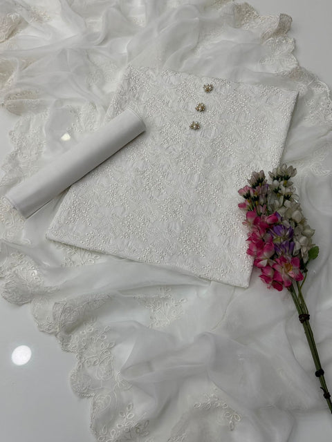 🔥 Shiffle Chikankari Jaal Lawn Shirt & Trouser With Chiffion Cut Work 3 Pc 👗
