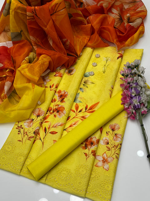 Boring Chikankari Embroidery 🧵 Daman Digital Printed Pure Lawn 3 Pc Dress 👗