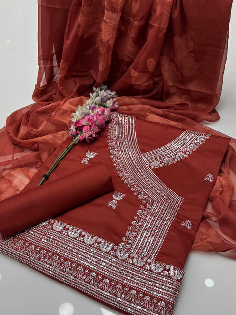 Fancy Angrakha Style Sequence Work Embroidery 🧵 Lawn 3 Pc Dress 👗