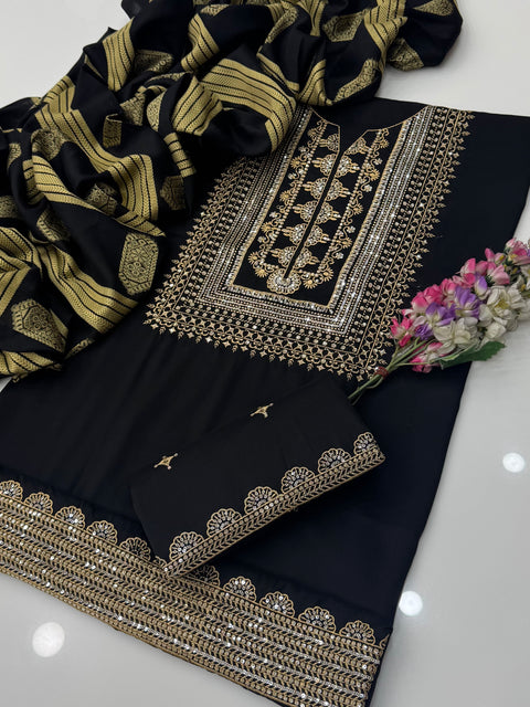 Boutique Style Fancy Sequence Zaari Embroidery Soosi 3 PC Dress 👗